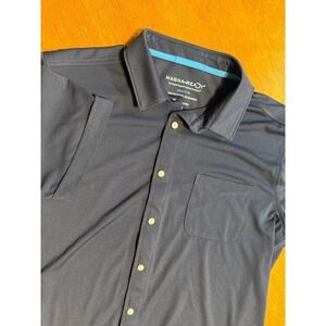 MagnaReady Adaptive Shirt Mens L Magnetic Button Navy Stretch Short Sleeve